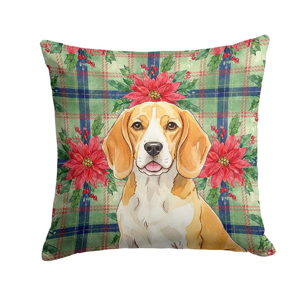 Lemon and White Beagle Christmas PoinsettIas Decorative Throw Pillow 14x14 Indoor Outdoor Accent Cushion, Fabric Cover with Insert for Sofa, Bed, Porch & Living Room
