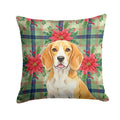 Lemon and White Beagle Christmas PoinsettIas Decorative Throw Pillow 14x14 Indoor Outdoor Accent Cushion, Fabric Cover with Insert for Sofa, Bed, Porch & Living Room
