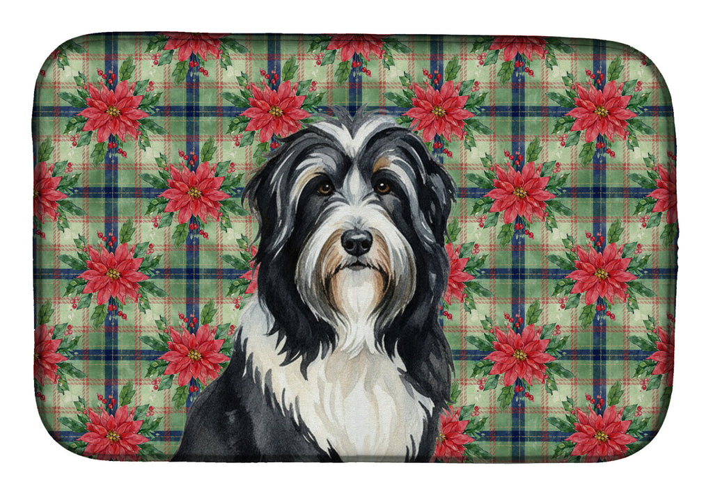Black Bearded Collie Christmas PoinsettIas Dish Drying Mat Absorbent Dish Drying Mat Pad for Kitchen Counter Dish Drainer Mat for Countertop, 14 x 21", Multicolor