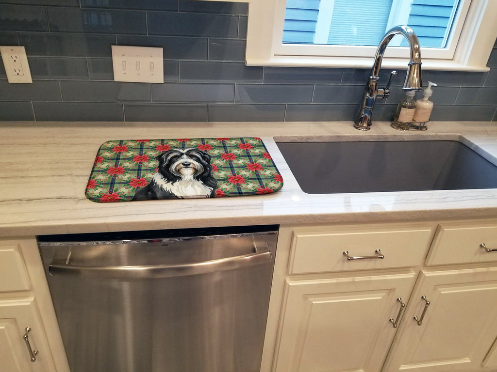 Black Bearded Collie Christmas PoinsettIas Dish Drying Mat Absorbent Dish Drying Mat Pad for Kitchen Counter Dish Drainer Mat for Countertop, 14 x 21", Multicolor
