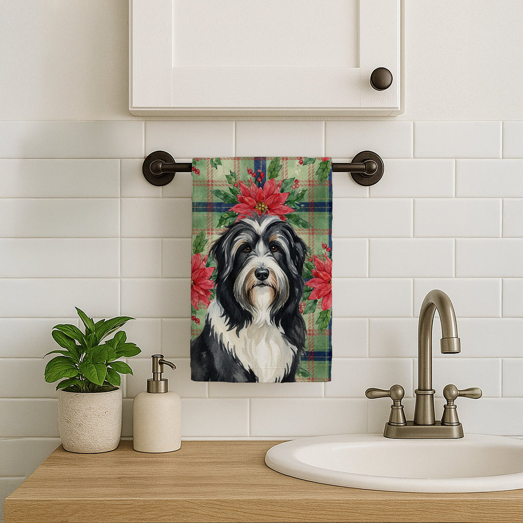 Black Bearded Collie Christmas PoinsettIas Kitchen Towel Velour Plush Front and Cotton Loop Back Machine Washable