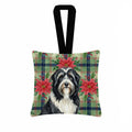 Black Bearded Collie Christmas PoinsettIas Hanging Square Fabric Ornament 3.5 � 3.5 Decorative Door-Knob & Tree Hanger, Soft Fabric