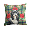 Black Bearded Collie Christmas PoinsettIas Decorative Throw Pillow 14x14 Indoor Outdoor Accent Cushion, Fabric Cover with Insert for Sofa, Bed, Porch & Living Room