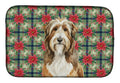 Brown Bearded Collie Christmas PoinsettIas Dish Drying Mat Absorbent Dish Drying Mat Pad for Kitchen Counter Dish Drainer Mat for Countertop, 14 x 21", Multicolor