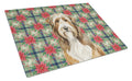 Brown Bearded Collie Christmas PoinsettIas Cutting Board Tempered Glass Kitchen Cutting Surface, Heat Resistant Chopping, Non-Slip Feet, Food Prep & Serving