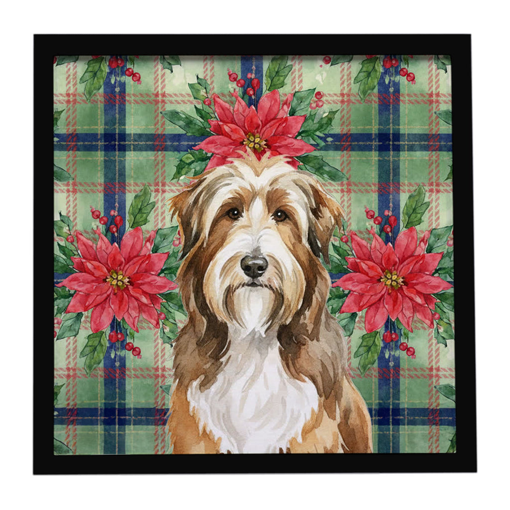 Brown Bearded Collie Christmas PoinsettIas Framed Metal Print Bathroom, Kitchen, Office, Home Decor Wall Art Ready to Hang, Square, 8X8