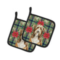Brown Bearded Collie Christmas PoinsettIas Pot Holder Set of 2 Heat Resistant Quilted Hot Pads 7.5 x 7.5 Inch, Insulated Kitchen Trivets for Cooking & Baking