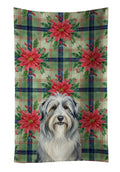 Bearded Collie Christmas PoinsettIas Kitchen Towel Velour Plush Front and Cotton Loop Back Machine Washable
