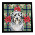 Bearded Collie Christmas PoinsettIas Framed Metal Print Bathroom, Kitchen, Office, Home Decor Wall Art Ready to Hang, Square, 8X8