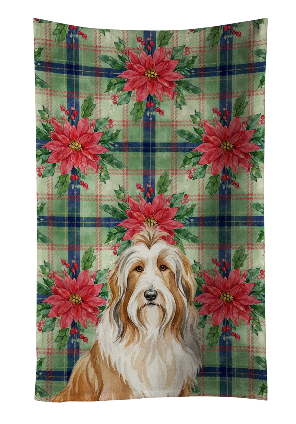 Fawn Bearded Collie Christmas PoinsettIas Kitchen Towel Velour Plush Front and Cotton Loop Back Machine Washable