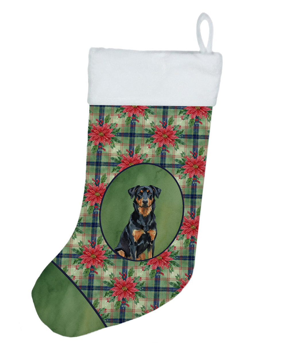 Beauceron Christmas PoinsettIas Holiday Stocking Double-Sided Print, Polyester Suede,11x18, Made in USA
