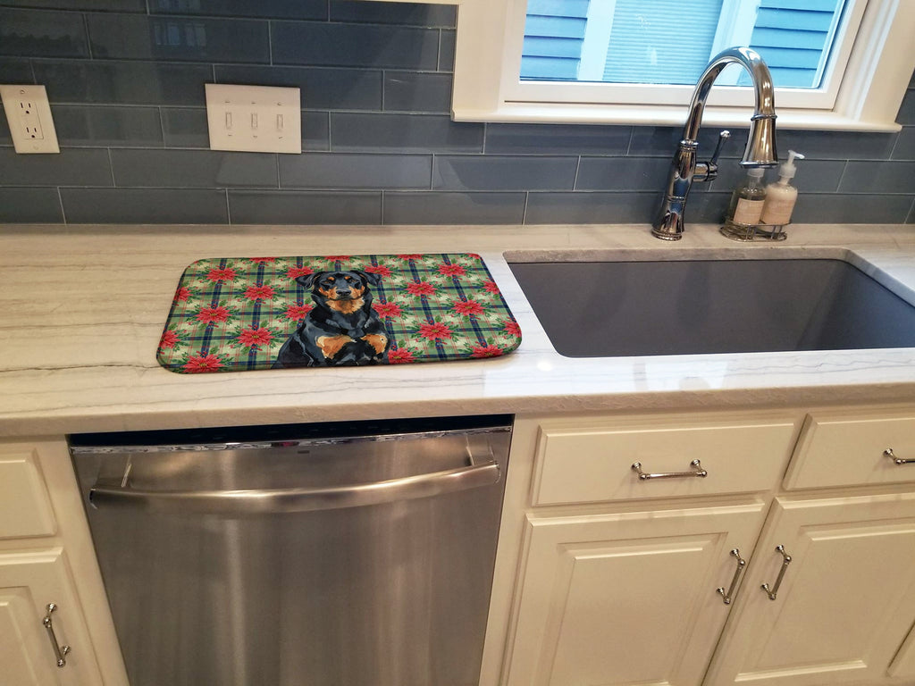 Beauceron Christmas PoinsettIas Dish Drying Mat Absorbent Dish Drying Mat Pad for Kitchen Counter Dish Drainer Mat for Countertop, 14 x 21", Multicolor