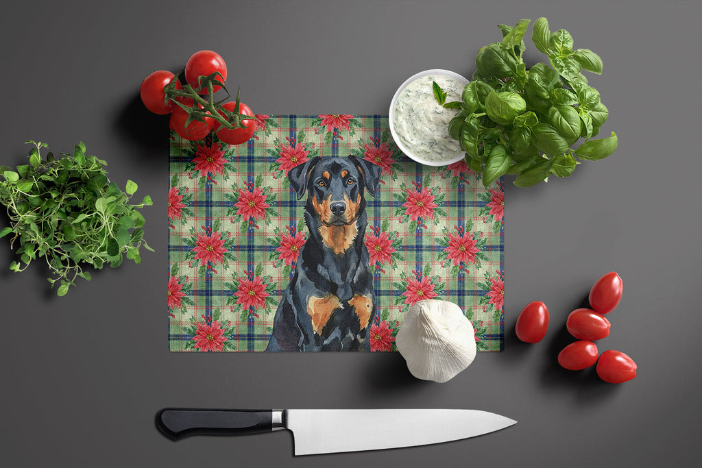 Beauceron Christmas PoinsettIas Cutting Board Tempered Glass Kitchen Cutting Surface, Heat Resistant Chopping, Non-Slip Feet, Food Prep & Serving