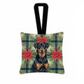 Beauceron Christmas PoinsettIas Hanging Square Fabric Ornament 3.5 � 3.5 Decorative Door-Knob & Tree Hanger, Soft Fabric