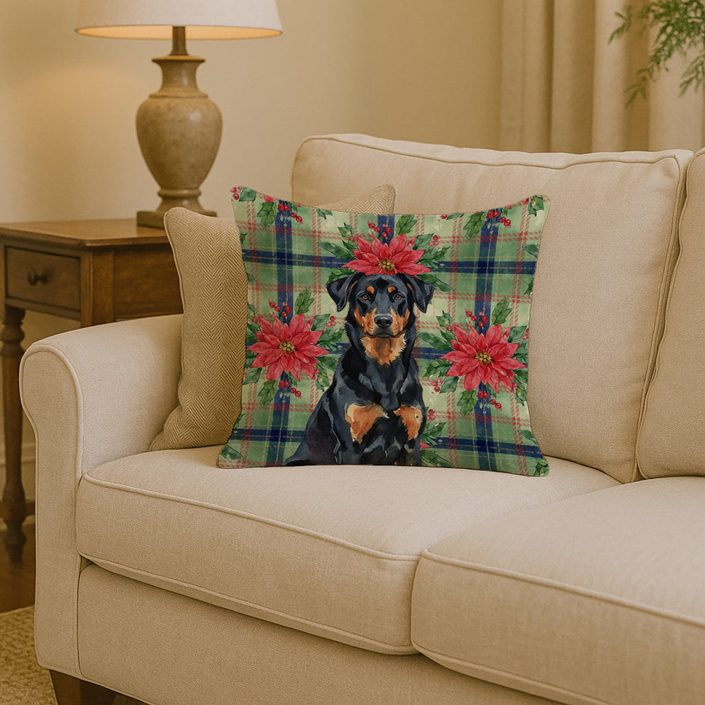 Beauceron Christmas PoinsettIas Decorative Throw Pillow 14x14 Indoor Outdoor Accent Cushion, Fabric Cover with Insert for Sofa, Bed, Porch & Living Room