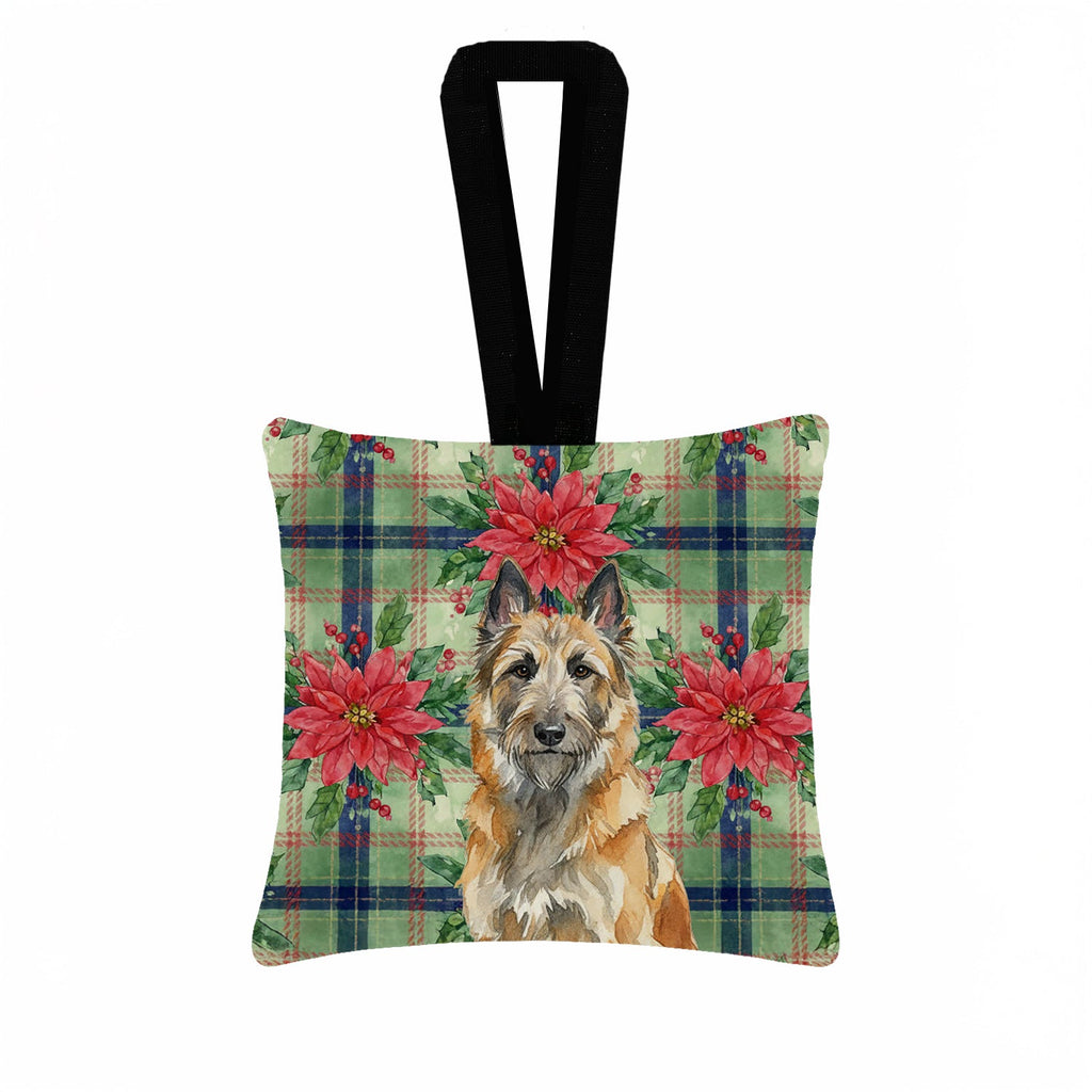 Belgian Laekenois Christmas PoinsettIas Hanging Square Fabric Ornament 3.5 � 3.5 Decorative Door-Knob & Tree Hanger, Soft Fabric
