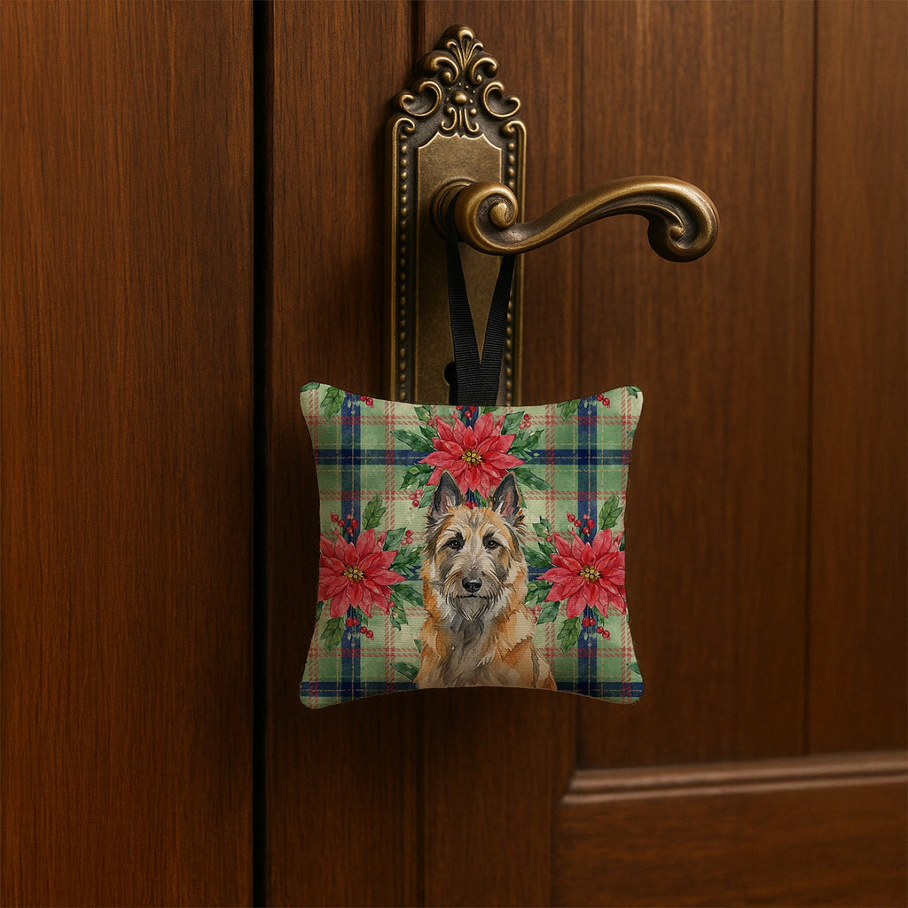 Belgian Laekenois Christmas PoinsettIas Hanging Square Fabric Ornament 3.5 � 3.5 Decorative Door-Knob & Tree Hanger, Soft Fabric