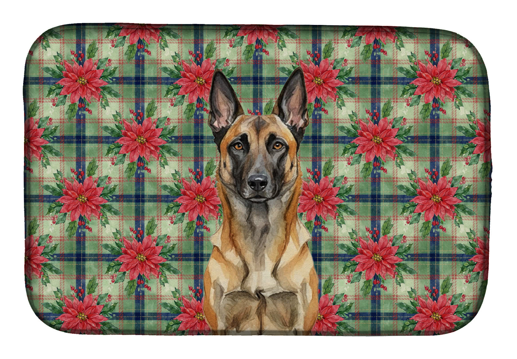 Belgian Malinois Christmas PoinsettIas Dish Drying Mat Absorbent Dish Drying Mat Pad for Kitchen Counter Dish Drainer Mat for Countertop, 14 x 21", Multicolor
