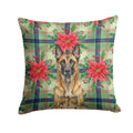 Belgian Malinois Christmas PoinsettIas Decorative Throw Pillow 14x14 Indoor Outdoor Accent Cushion, Fabric Cover with Insert for Sofa, Bed, Porch & Living Room