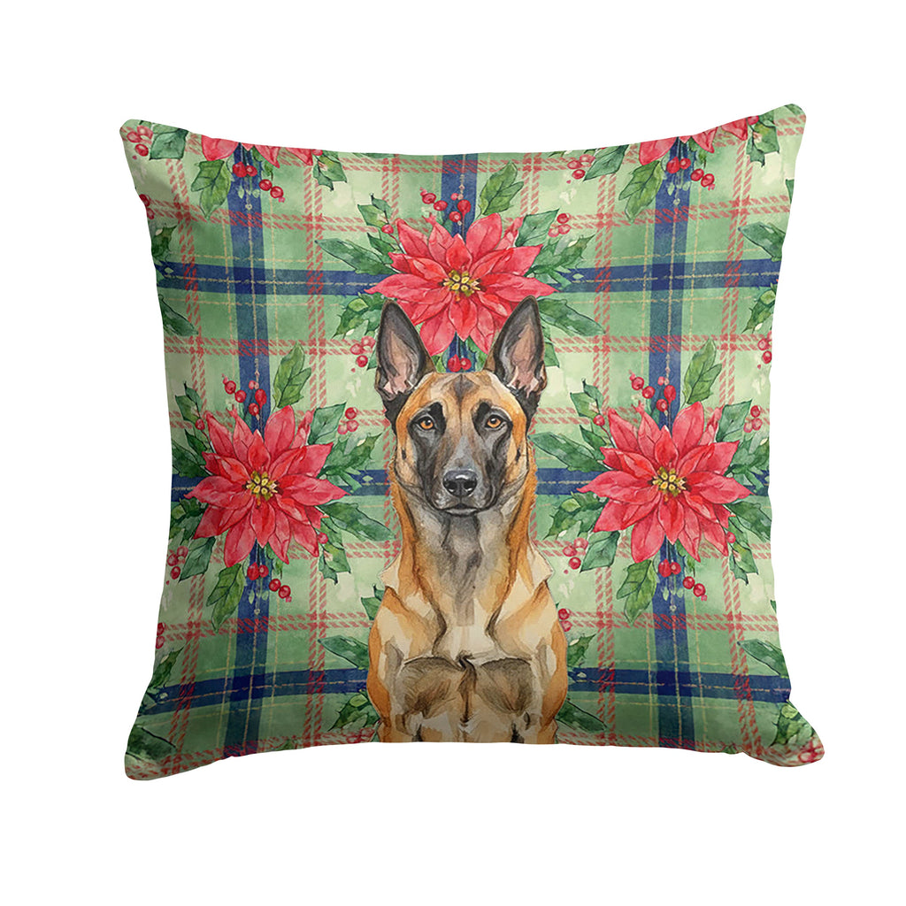 Belgian Malinois Christmas PoinsettIas Decorative Throw Pillow 18x18 Indoor Outdoor Accent Cushion, Fabric Cover with Insert for Sofa, Bed, Porch & Living Room