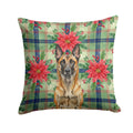 Belgian Malinois Christmas PoinsettIas Decorative Throw Pillow 18x18 Indoor Outdoor Accent Cushion, Fabric Cover with Insert for Sofa, Bed, Porch & Living Room