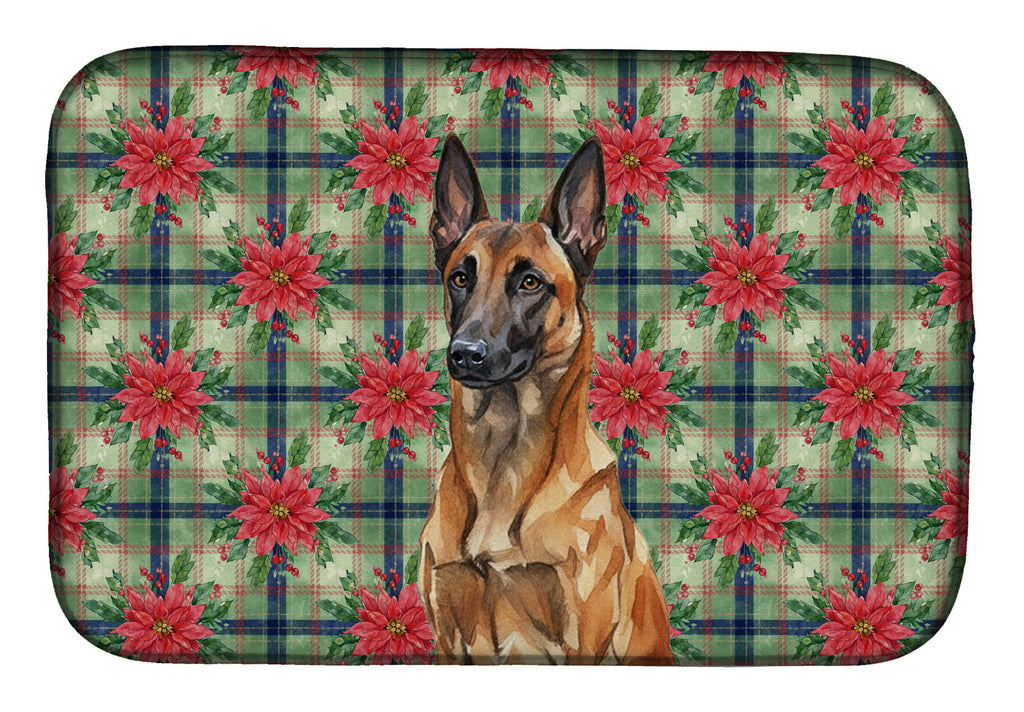 Mahogany Belgian Malinois Christmas PoinsettIas Dish Drying Mat Absorbent Dish Drying Mat Pad for Kitchen Counter Dish Drainer Mat for Countertop, 14 x 21", Multicolor