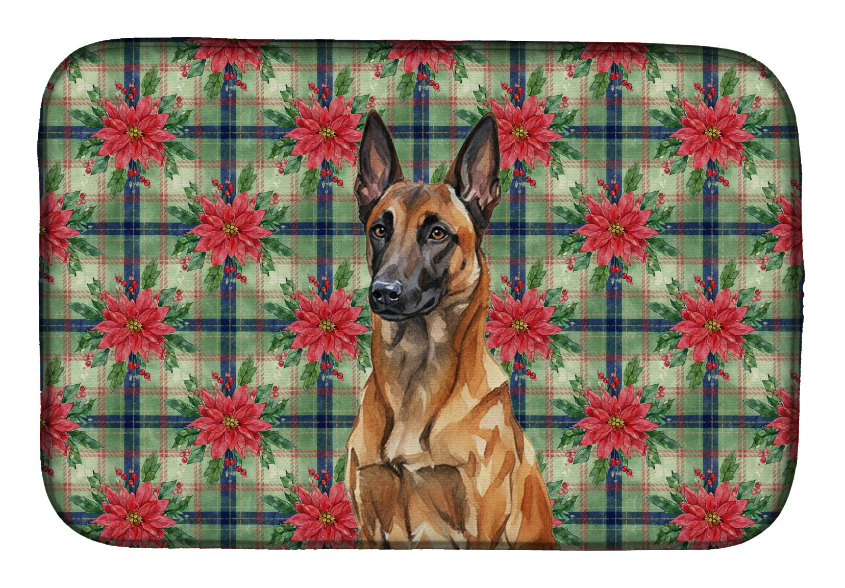 Mahogany Belgian Malinois Christmas PoinsettIas Dish Drying Mat Absorbent Dish Drying Mat Pad for Kitchen Counter Dish Drainer Mat for Countertop, 14 x 21", Multicolor