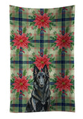 Belgian Sheepdog Groenendael Christmas PoinsettIas Kitchen Towel Velour Plush Front and Cotton Loop Back Machine Washable