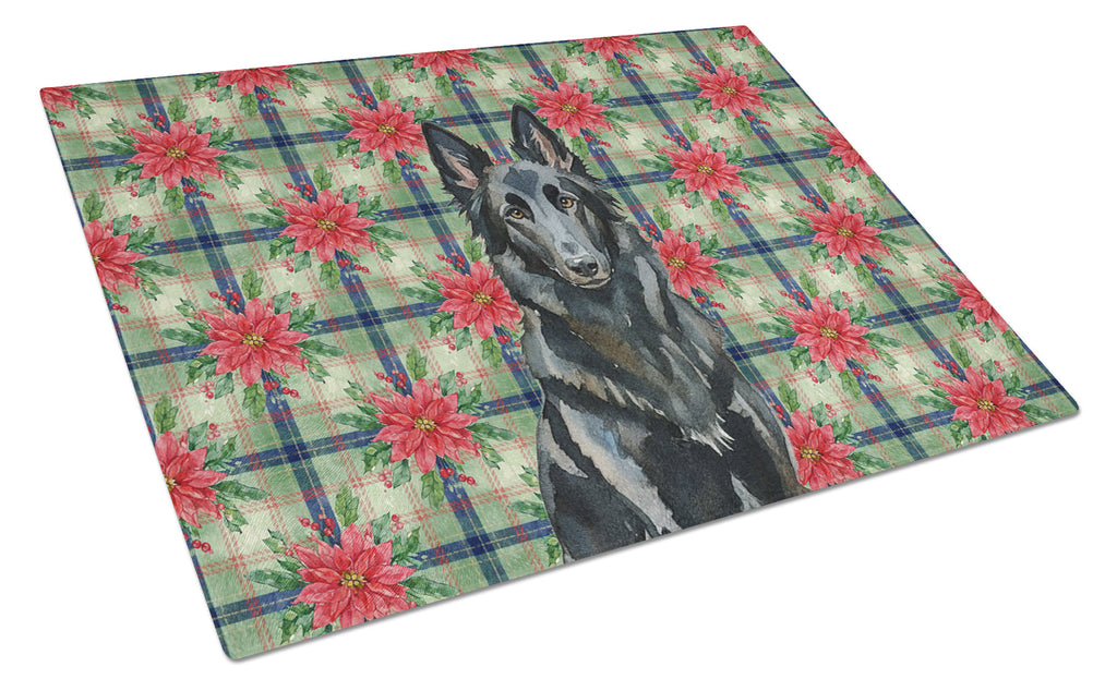 Belgian Sheepdog Groenendael Christmas PoinsettIas Cutting Board Tempered Glass Kitchen Cutting Surface, Heat Resistant Chopping, Non-Slip Feet, Food Prep & Serving