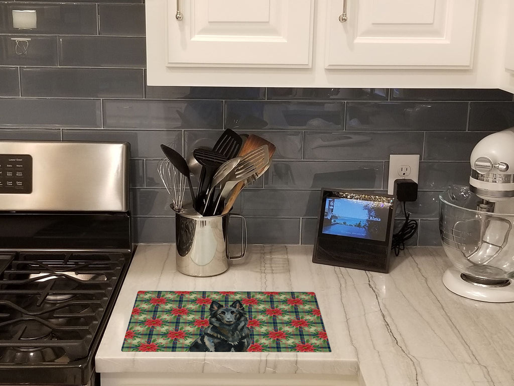 Belgian Sheepdog Groenendael Christmas PoinsettIas Cutting Board Tempered Glass Kitchen Cutting Surface, Heat Resistant Chopping, Non-Slip Feet, Food Prep & Serving
