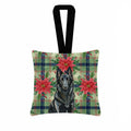 Belgian Sheepdog Groenendael Christmas PoinsettIas Hanging Square Fabric Ornament 3.5 � 3.5 Decorative Door-Knob & Tree Hanger, Soft Fabric