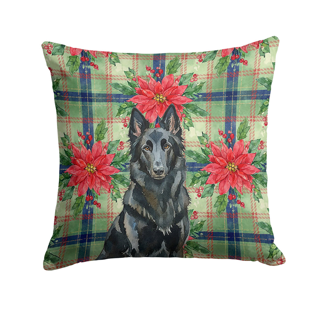 Belgian Sheepdog Groenendael Christmas PoinsettIas Decorative Throw Pillow 14x14 Indoor Outdoor Accent Cushion, Fabric Cover with Insert for Sofa, Bed, Porch & Living Room