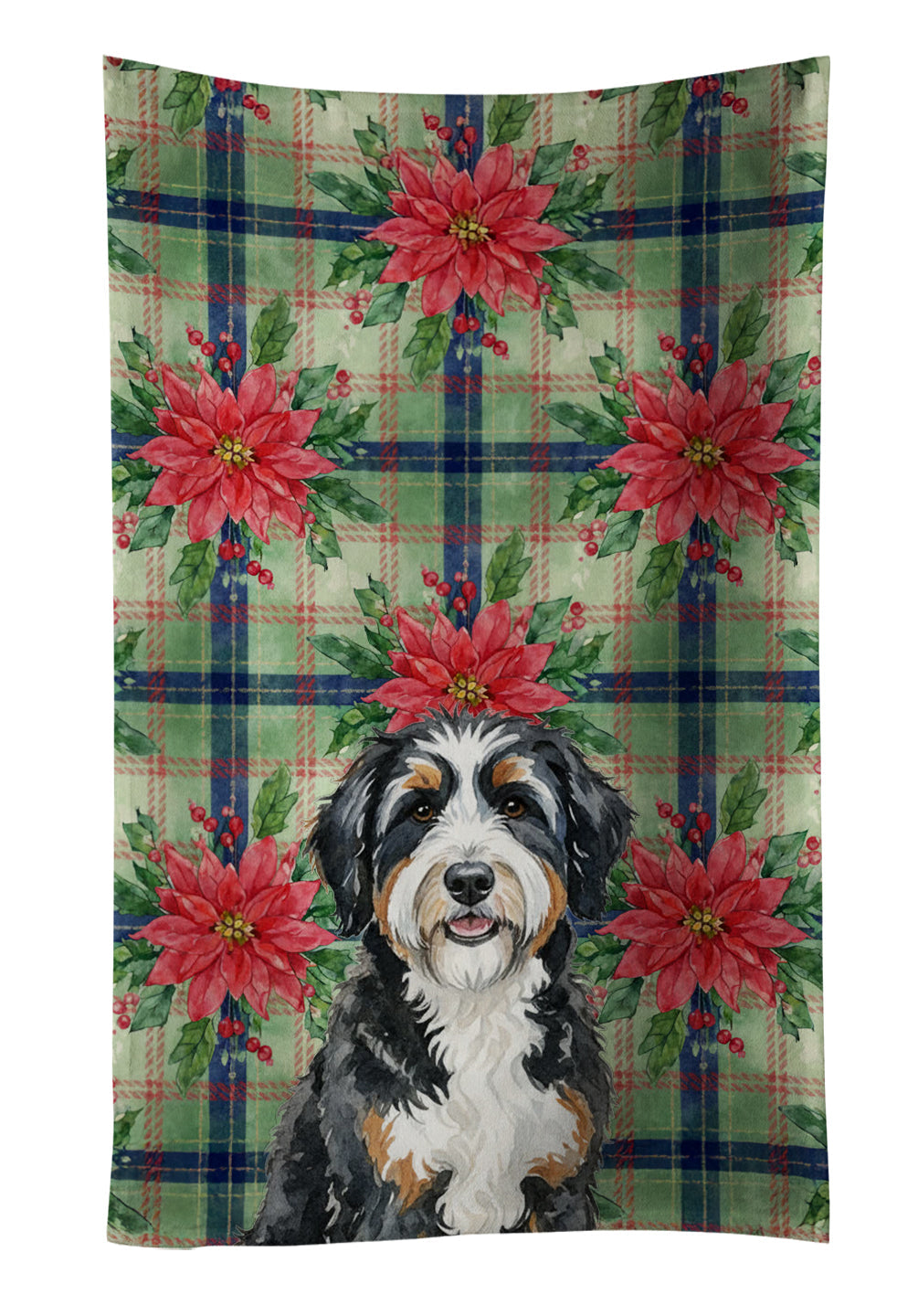 Berndoodle Christmas PoinsettIas Kitchen Towel Velour Plush Front and Cotton Loop Back Machine Washable
