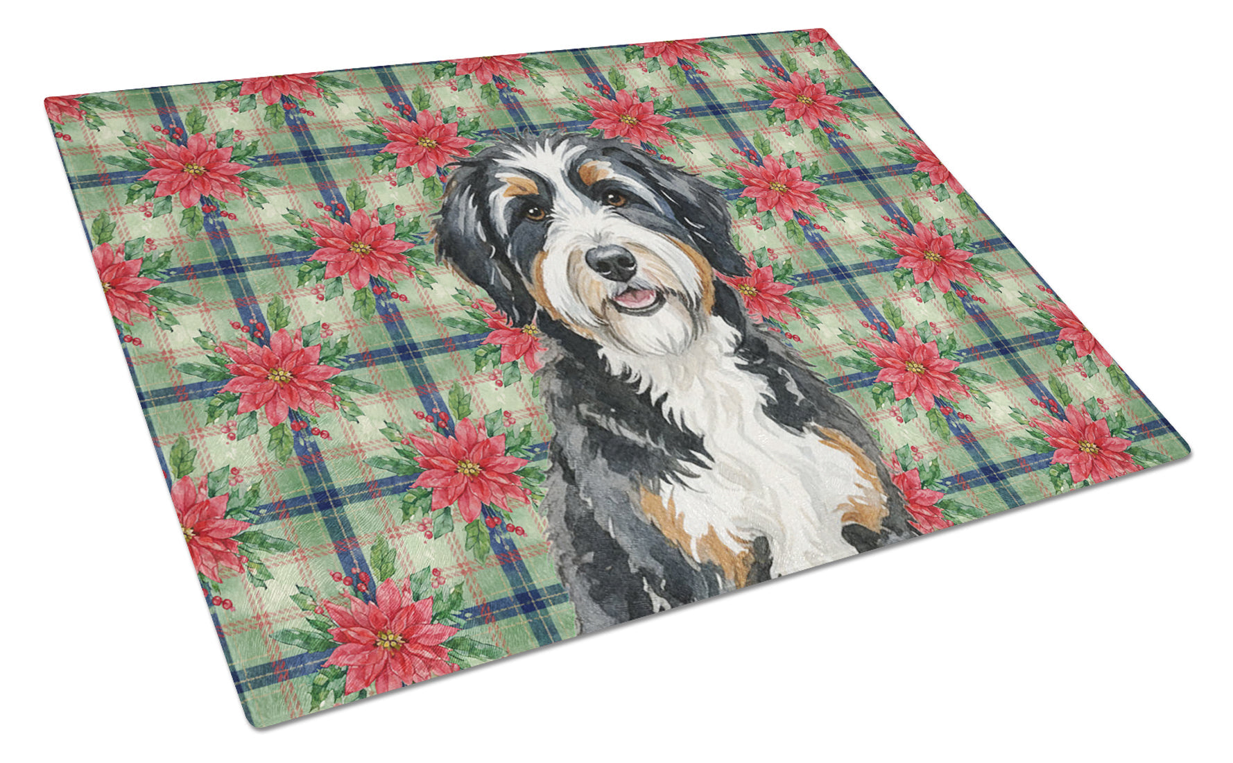 Berndoodle Christmas PoinsettIas Cutting Board Tempered Glass Kitchen Cutting Surface, Heat Resistant Chopping, Non-Slip Feet, Food Prep & Serving