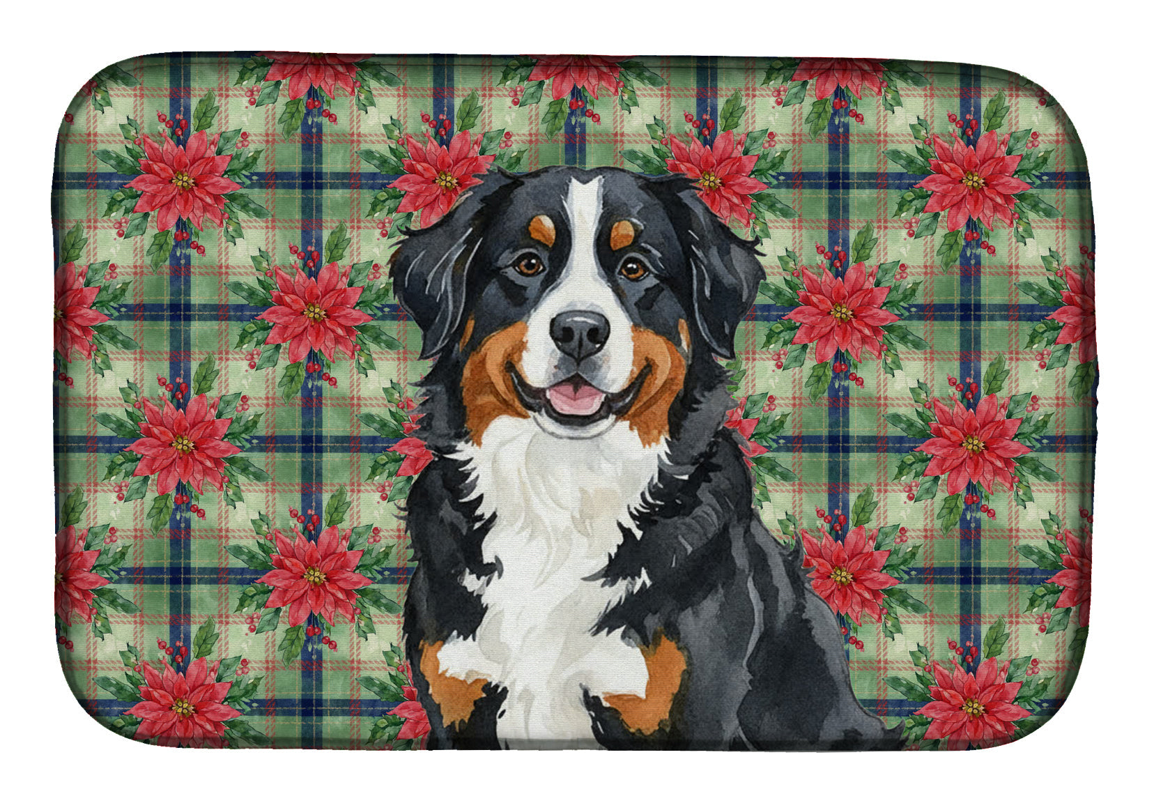 Bernese Mountain Dog Christmas PoinsettIas Dish Drying Mat Absorbent Dish Drying Mat Pad for Kitchen Counter Dish Drainer Mat for Countertop, 14 x 21", Multicolor