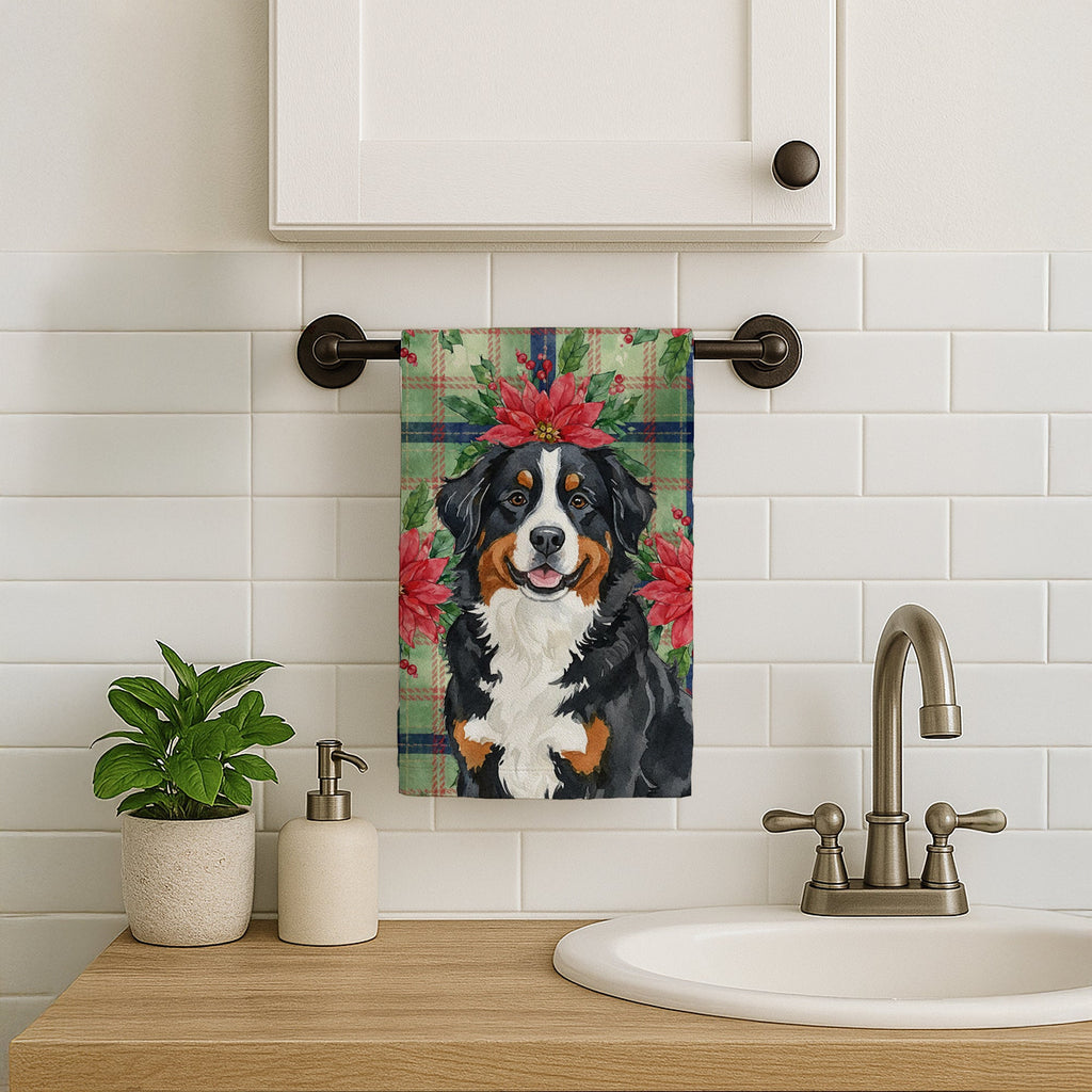 Bernese Mountain Dog Christmas PoinsettIas Kitchen Towel Velour Plush Front and Cotton Loop Back Machine Washable
