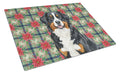 Bernese Mountain Dog Christmas PoinsettIas Cutting Board Tempered Glass Kitchen Cutting Surface, Heat Resistant Chopping, Non-Slip Feet, Food Prep & Serving