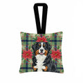 Bernese Mountain Dog Christmas PoinsettIas Hanging Square Fabric Ornament 3.5 � 3.5 Decorative Door-Knob & Tree Hanger, Soft Fabric