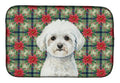 Bichon Frise Christmas PoinsettIas Dish Drying Mat Absorbent Dish Drying Mat Pad for Kitchen Counter Dish Drainer Mat for Countertop, 14 x 21", Multicolor