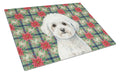 Bichon Frise Christmas PoinsettIas Cutting Board Tempered Glass Kitchen Cutting Surface, Heat Resistant Chopping, Non-Slip Feet, Food Prep & Serving