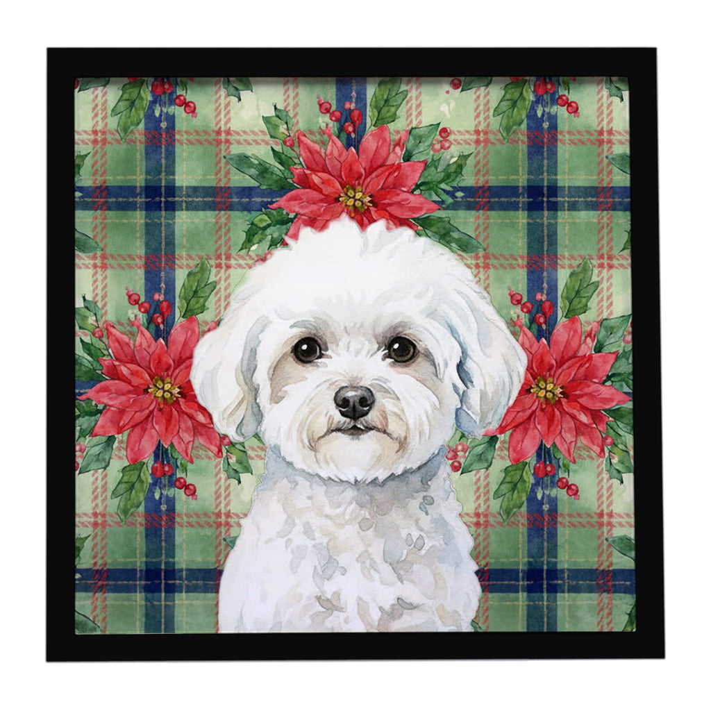 Bichon Frise Christmas PoinsettIas Framed Metal Print Bathroom, Kitchen, Office, Home Decor Wall Art Ready to Hang, Square, 8X8