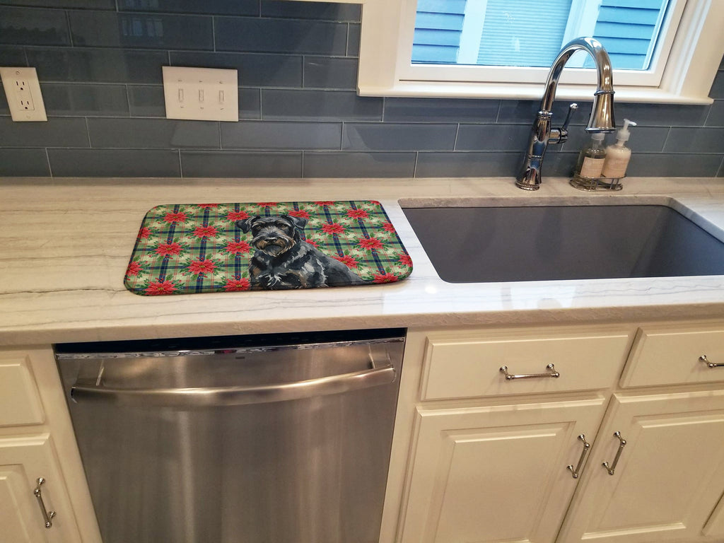 Black Russian Terrier Christmas PoinsettIas Dish Drying Mat Absorbent Dish Drying Mat Pad for Kitchen Counter Dish Drainer Mat for Countertop, 14 x 21", Multicolor