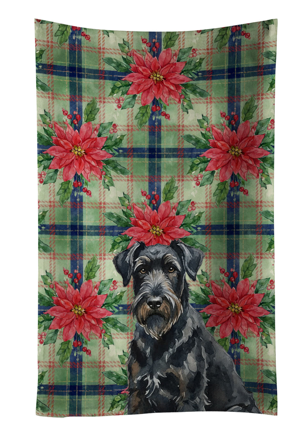 Black Russian Terrier Christmas PoinsettIas Kitchen Towel Velour Plush Front and Cotton Loop Back Machine Washable