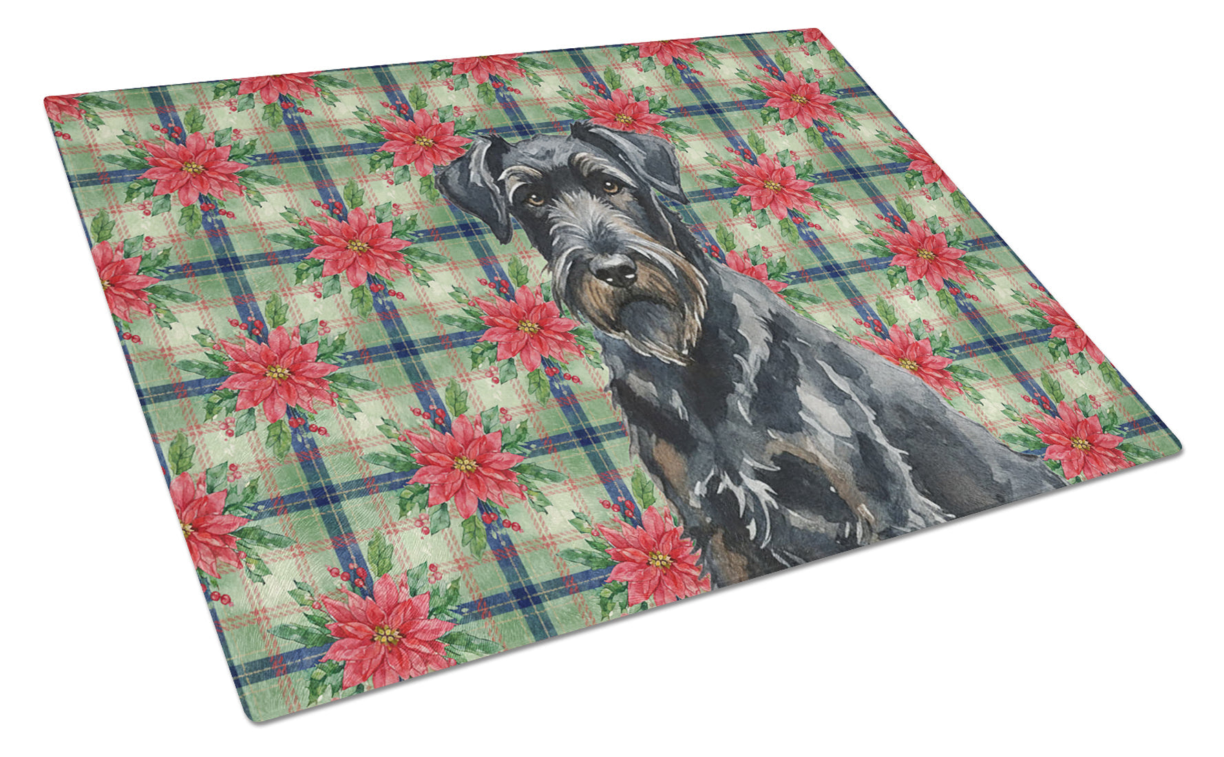Black Russian Terrier Christmas PoinsettIas Cutting Board Tempered Glass Kitchen Cutting Surface, Heat Resistant Chopping, Non-Slip Feet, Food Prep & Serving