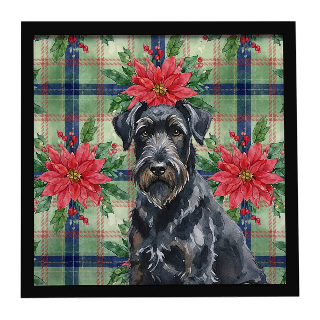 Black Russian Terrier Christmas PoinsettIas Framed Metal Print Bathroom, Kitchen, Office, Home Decor Wall Art Ready to Hang, Square, 8X8