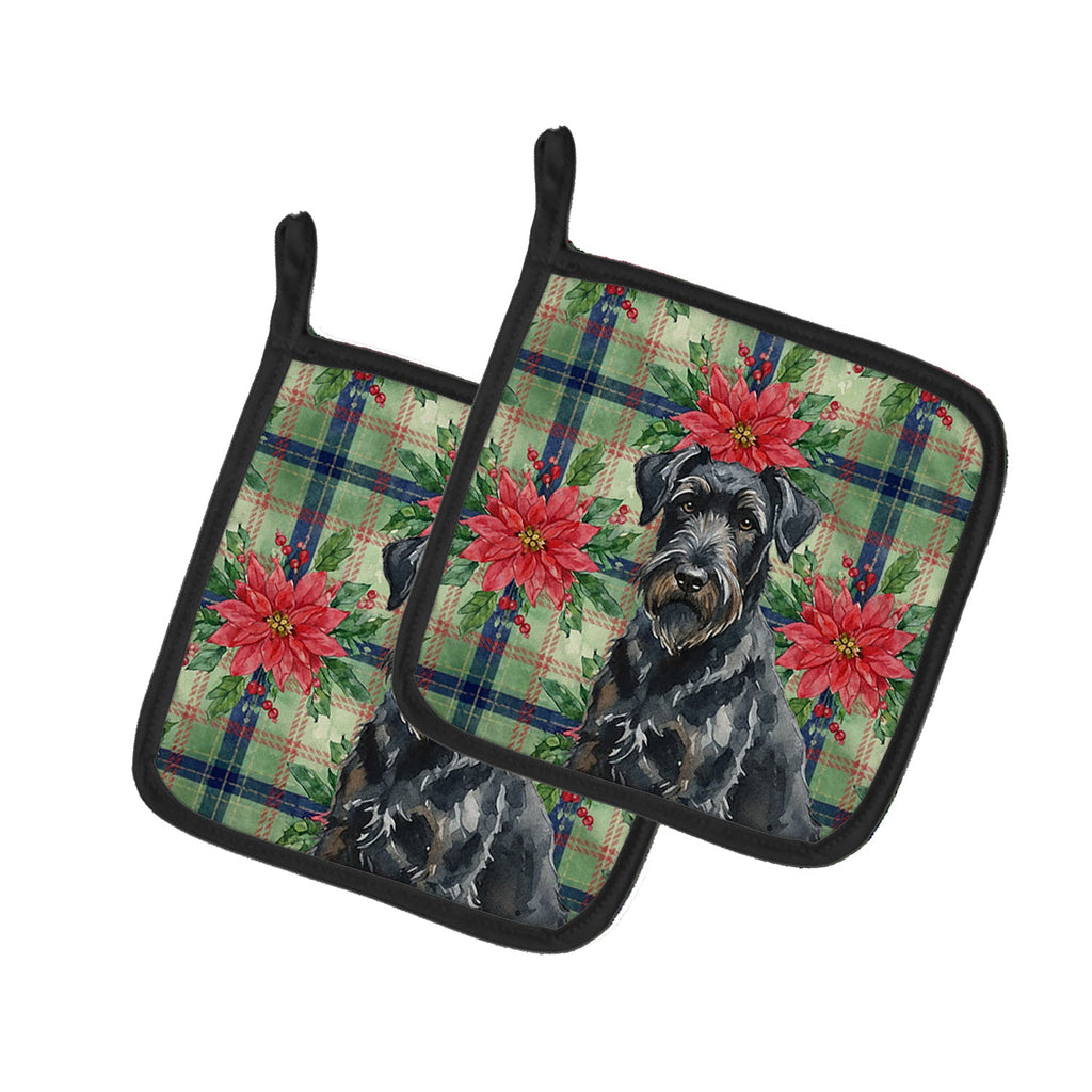 Black Russian Terrier Christmas PoinsettIas Pot Holder Set of 2 Heat Resistant Quilted Hot Pads 7.5 x 7.5 Inch, Insulated Kitchen Trivets for Cooking & Baking