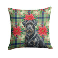 Black Russian Terrier Christmas PoinsettIas Decorative Throw Pillow 18x18 Indoor Outdoor Accent Cushion, Fabric Cover with Insert for Sofa, Bed, Porch & Living Room