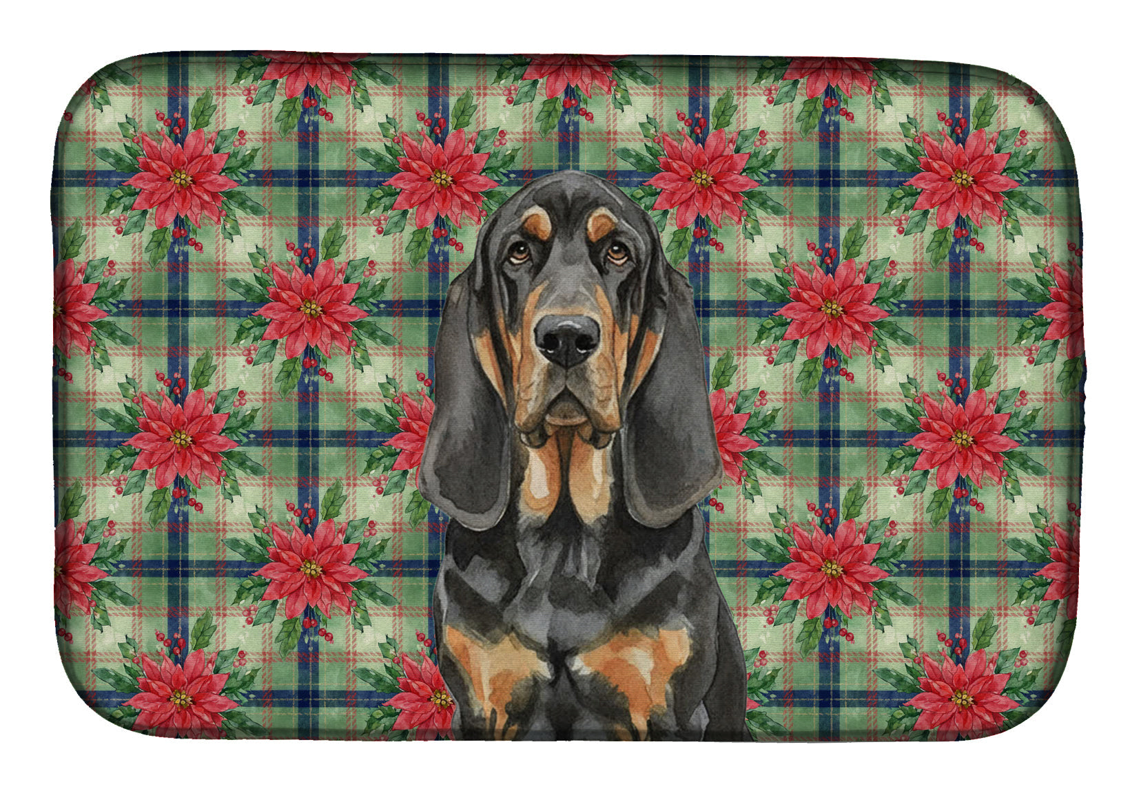 Black and Tan Bloodhound Christmas PoinsettIas Dish Drying Mat Absorbent Dish Drying Mat Pad for Kitchen Counter Dish Drainer Mat for Countertop, 14 x 21", Multicolor