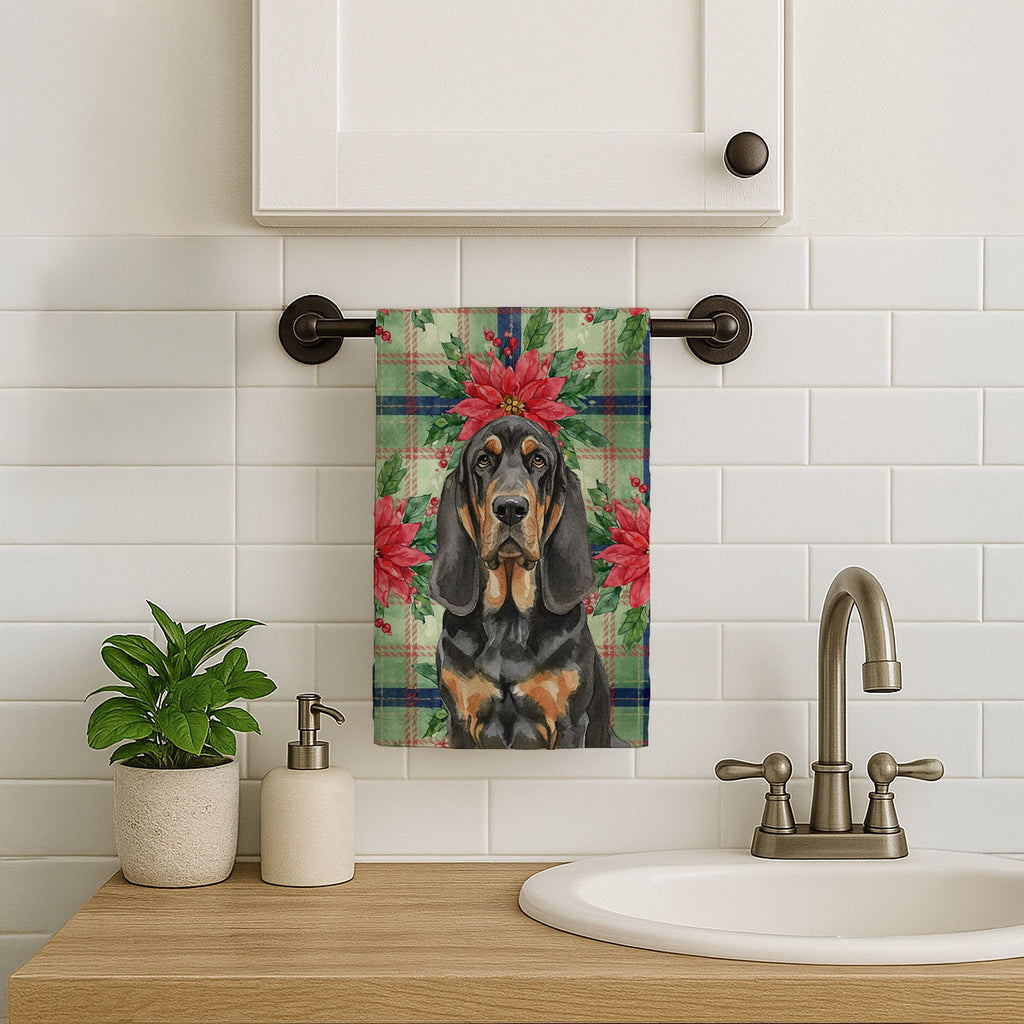 Black and Tan Bloodhound Christmas PoinsettIas Kitchen Towel Velour Plush Front and Cotton Loop Back Machine Washable
