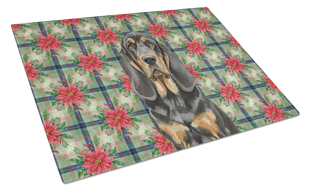 Black and Tan Bloodhound Christmas PoinsettIas Cutting Board Tempered Glass Kitchen Cutting Surface, Heat Resistant Chopping, Non-Slip Feet, Food Prep & Serving